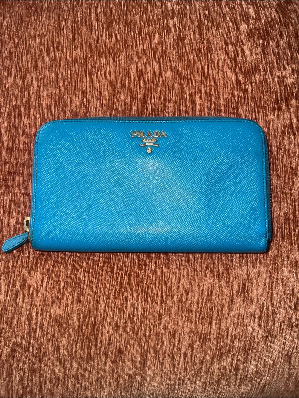 Prada Saffiano Zip-Around Wallet in Bright Blue